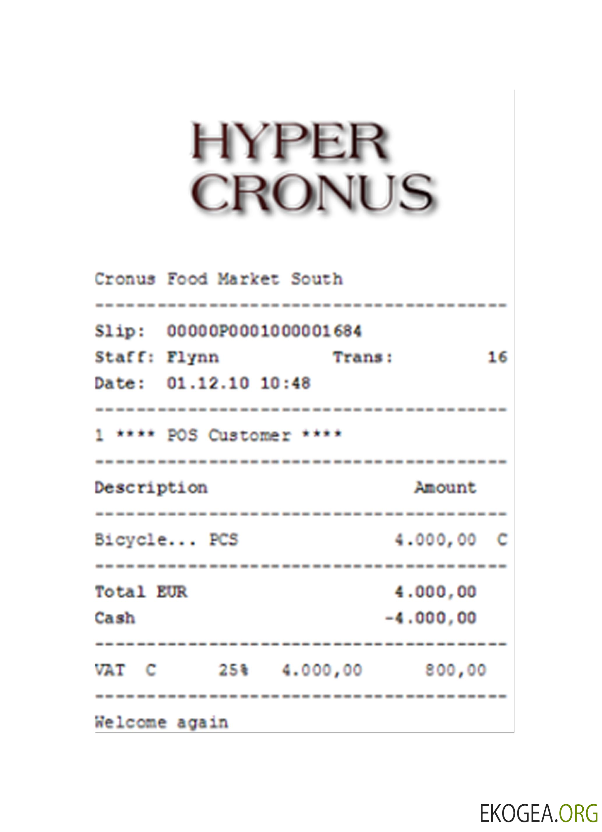 Reçu de paiement HYPER CRONUS